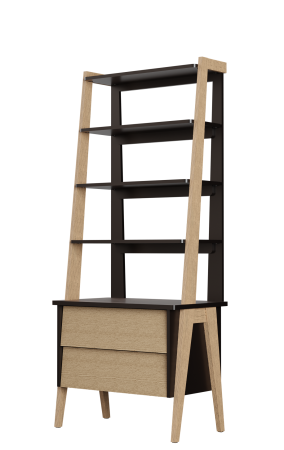 Этажерка широкая Сканди  с тумбой 2 ящика 75х45х178,4 см (венге)